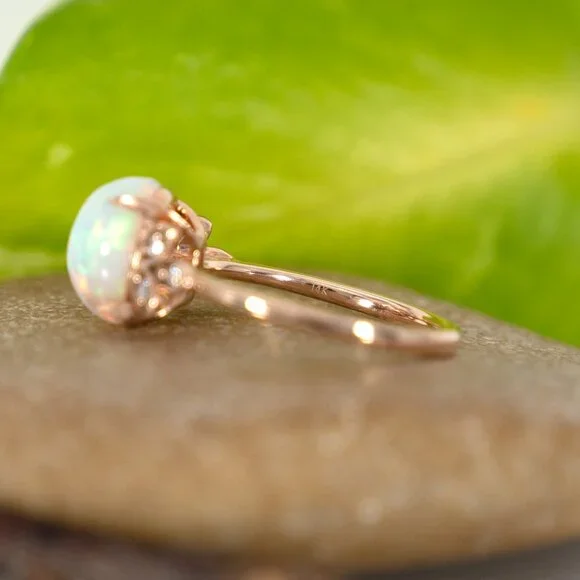 2.3Ct Ethiopian Opal Ring in Solid 14K Rose Gold with Natural Diamond Accents - Picture 9 of 10